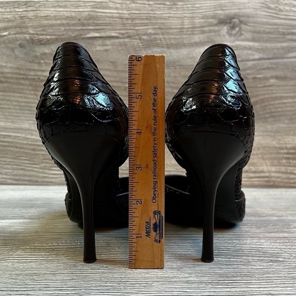 Amazing Edmundo Castillo d’Orsay dark brown leather snake embossed heels size 8 - Picture 7 of 9